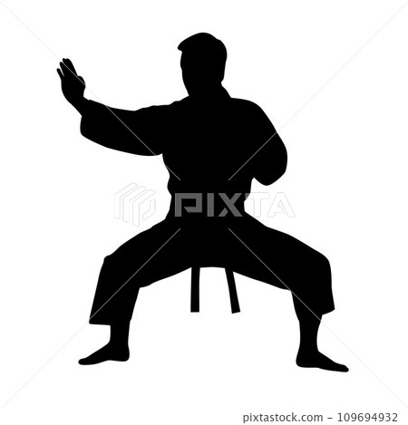 Black silhouettes of karate fighting, Single combats, a set of silhouettes of a karate in different poses Black silhouettes of karate fighting, Single combats, a set of silhouettes of a karate in different poses 109694932