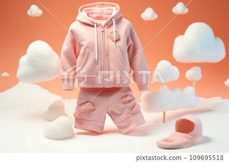 Baby clothes in soft peach color Baby clothes in soft peach color 109695518