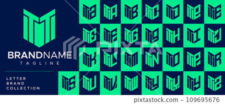 Modern line shield letter T TT logo design set 109695676