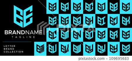 Line shield letter E EE logo design set. Line shield letter E EE logo design set. 109695683