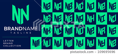 Modern line shield letter N NN logo design set 109695696