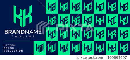 Modern line shield letter K KK logo design set 109695697