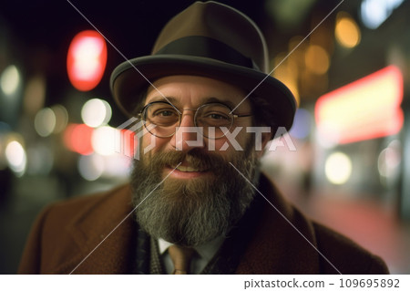 Bearded Man with Classic Style in the City. Generative AI 109695892