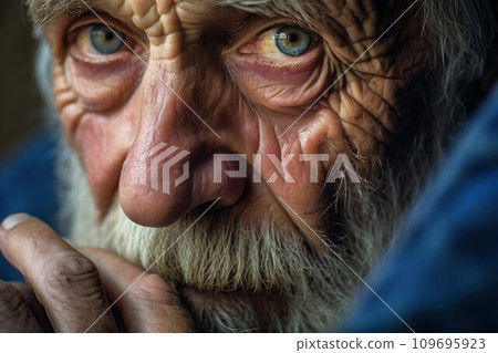 Expressive Elderly Man with Deep Blue Eyes. Generative AI 109695923