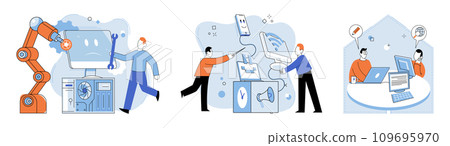 System administrator. Vector illustration. Managers provide support and assistance to their team members in administrative tasks The system administrator metaphor represents critical role The system System administrator. Vector illustration. Managers provide support and assistance to their team members in administrative tasks The system administrator metaphor represents critical role The system 109695970