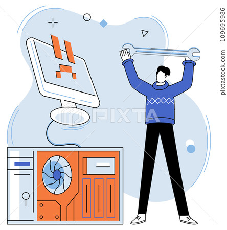 Technical support. Vector illustration. Instructors in technical disciplines impart valuable knowledge and skills to aspiring professionals Technological helpers are essential in ensuring smooth 109695986