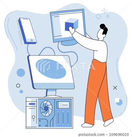 Technical support. Vector illustration. Technological helpers are essential in ensuring smooth operations and resolving technical issues Aides in technical support offer their expertise to assist 109696020