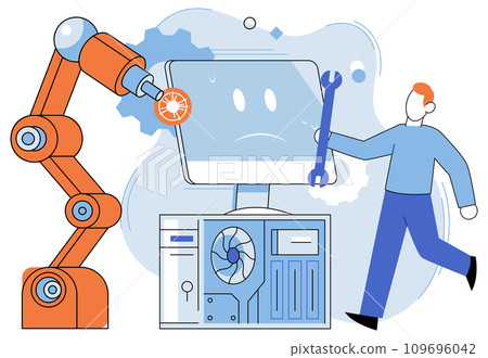 Technical support. Vector illustration. The technical support concept emphasizes significance timely and efficient assistance Seeking advice from technical experts can help address complex Seeking 109696042