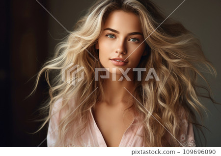 Serene Beauty Woman with Lush Blonde Hair. Generative AI 109696090