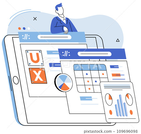 User experience design. Vector illustration. UX, compass pointing towards intuitive user interface Designing software, endeavor to create user interface that tells story User interface User experience design. Vector illustration. UX, compass pointing towards intuitive user interface Designing software, endeavor to create user interface that tells story User interface 109696098