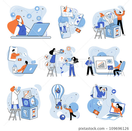 Business team vector illustration. Professional occupations played significant role in achieving business objectives Togetherness and collaboration were driving forces behind teams accomplishments Business team vector illustration. Professional occupations played significant role in achieving business objectives Togetherness and collaboration were driving forces behind teams accomplishments 109696126
