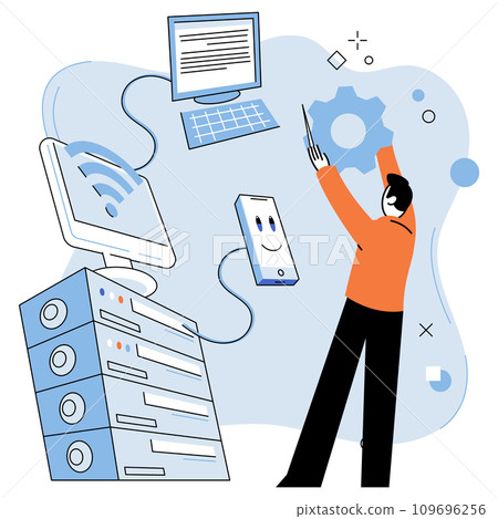 System administrator. Vector illustration. Managers offer support and assistance to their team members in administrative tasks The system administrator metaphor symbolizes responsibility maintaining 109696256