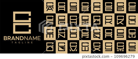 Simple square letter C CC logo design set Simple square letter C CC logo design set 109696279