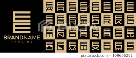 Square letter E EE logo design set. 109696291