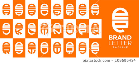 Minimalist capsule letter E EE logo design set. Minimalist capsule letter E EE logo design set. 109696454