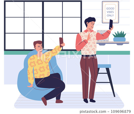 Using phone. Vector illustration. Wireless technology enables seamless connectivity on mobile devices Social media on phones facilitates social interaction and networking 109696879