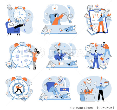Busy employee vector illustration. The busy employee metaphor symbolizes constant hustle and dedication required in certain occupations The corporate culture often emphasizes complete dedication 109696961