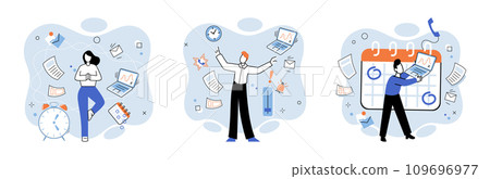 Busy employee vector illustration. The busy employee was always in hurry to meet deadlines The busy employee metaphor captures constant motion and dedication required in certain occupations 109696977