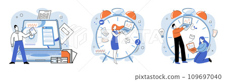 Busy employee vector illustration. The career busy employee often involves high levels stress and pressure The busy employees anxiety increases as workload piles up The serious nature job adds Busy employee vector illustration. The career busy employee often involves high levels stress and pressure The busy employees anxiety increases as workload piles up The serious nature job adds 109697040