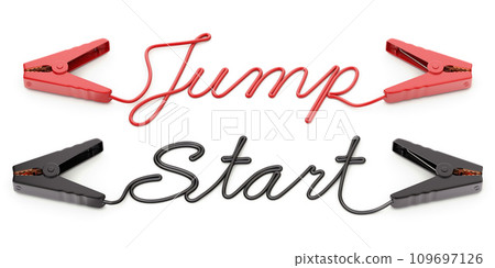 Jumper cables with text shape on white background - 3D illustration Jumper cables with text shape on white background - 3D illustration 109697126