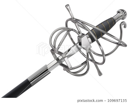 Medieval fencing sword isolated on white background - 3D illustration 109697135