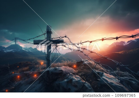 Cross jesus christ. God sunrise sky. Generate Ai 109697365
