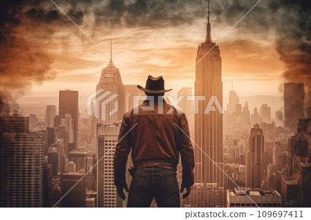 Cowboy wild west skyscrapers city. American movie. Generate Ai Cowboy wild west skyscrapers city. American movie. Generate Ai 109697411