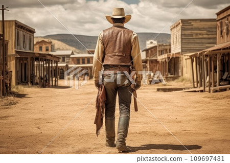 Cowboy wild west town buildings. Desert arizona. Generate Ai Cowboy wild west town buildings. Desert arizona. Generate Ai 109697481
