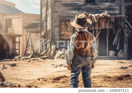Cowboy child boy wild west. Saloon town. Generate Ai Cowboy child boy wild west. Saloon town. Generate Ai 109697521