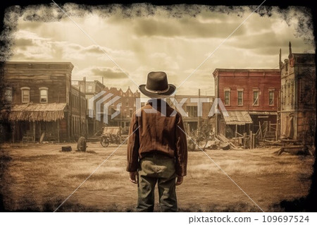 Cowboy wild west sky. Movie western. Generate Ai - Stock Illustration