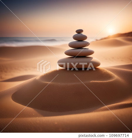 Balanced stones on a beach 109697714