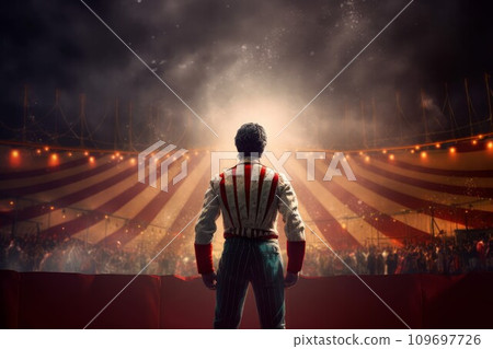Circus tent arena performer top man. Poster model. Generate Ai 109697726