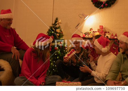 A Russian family is celebrating Christmas together at home. 109697730