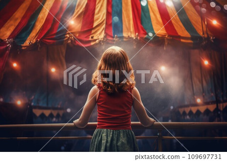 Circus tent arena performer child girl. Poster actress. Generate Ai 109697731