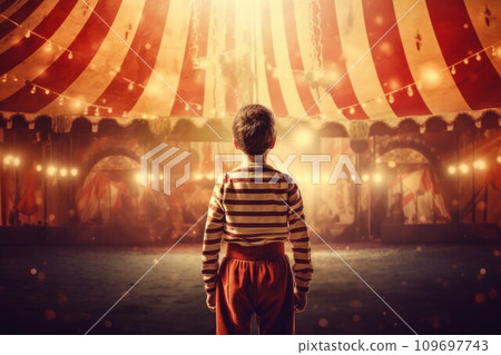 Circus tent arena performer child boy. Rope striped. Generate Ai Circus tent arena performer child boy. Rope striped. Generate Ai 109697743
