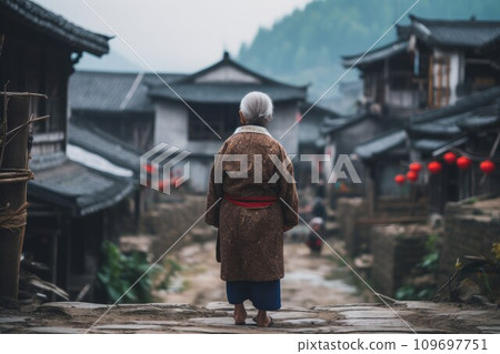 Chinese village old woman. View street. Generate Ai Chinese village old woman. View street. Generate Ai 109697751