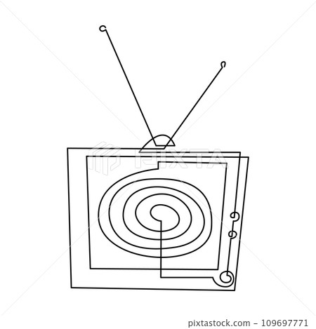 Hypnotic spiral on the TV screen continuous line drawing. Metaphor of mind control by television, propaganda, brainwashing and manipulation. Vector illustration. 109697771