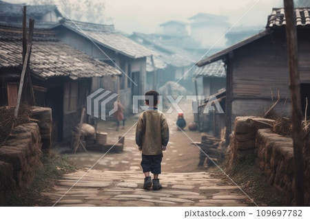 Chinese village child person. Fall scenery. Generate Ai Chinese village child person. Fall scenery. Generate Ai 109697782
