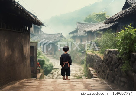 Chinese village person. Asia city culture. Generate Ai 109697784