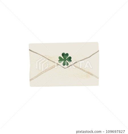 White paper mailing envelope with green four leaf clover for St. Patrick's Day invitation. Isolated watercolor illustration on white background. Clipart. White paper mailing envelope with green four leaf clover for St. Patrick's Day invitation. Isolated watercolor illustration on white background. Clipart. 109697827