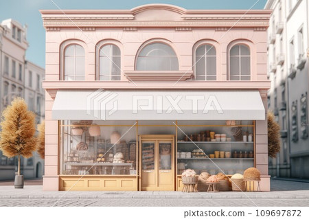 Bakery shop building. Old french window. Generate Ai 109697872