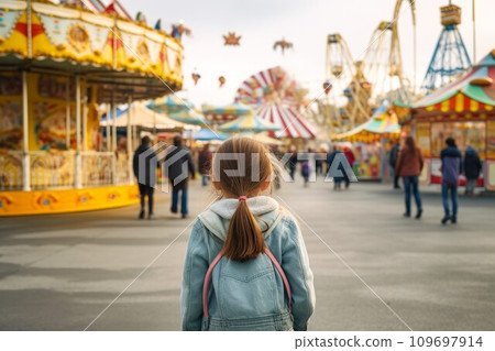 Child summer fun amusement park. Round family. Generate Ai 109697914