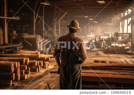 Carpenter man sawmill. Wood cabinet worker. Generate Ai Carpenter man sawmill. Wood cabinet worker. Generate Ai 109698019