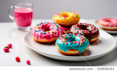 colorful donuts on a plate 109698263