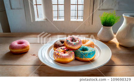 盤子裡的彩色甜甜圈 盤子裡的彩色甜甜圈 109698329