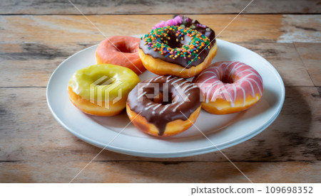 盤子裡的彩色甜甜圈 109698352