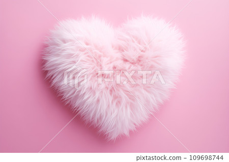 A fluffy pink fur heart shape with a soft texture on cotton candy minimal background. Generative AI 109698744
