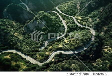 Winding Road through Lush Green Forest. Generative AI 109698920