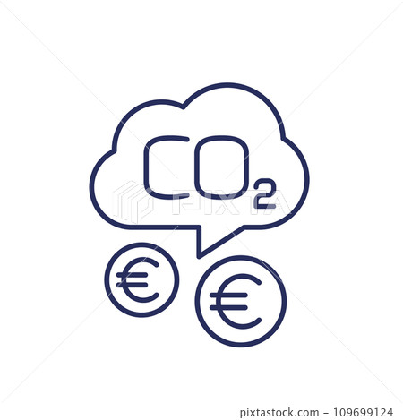 carbon emissions cost line icon with euro 109699124