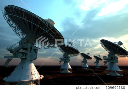 Array of Satellite Dishes Against Blue Sky. Generative AI 109699188